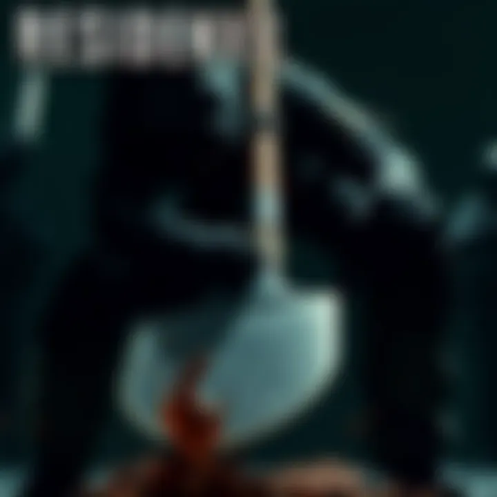 Jack Baker, a menacing figure in a dark setting, brutally strikes a police officer with a shovel in a horrifying scene from Resident Evil 7