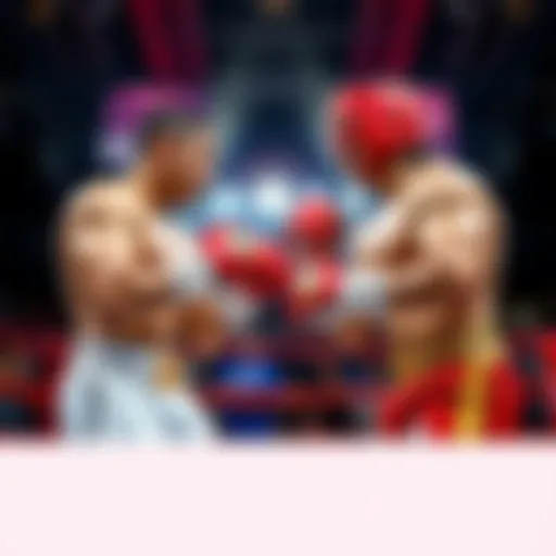 Two fighters in a ring, one representing Jack Baker with a fierce stance and the other representing Bitores Mendez ready for combat, surrounded by an excited crowd.