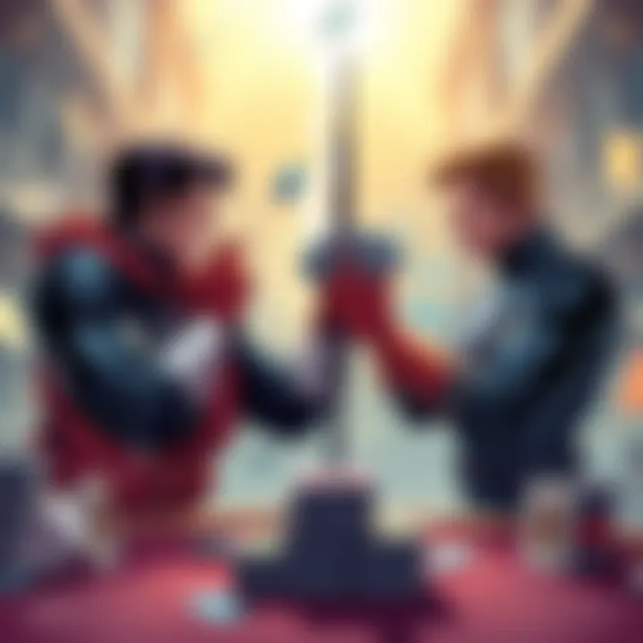 Illustration of Jack Flag and Mr. Fantastic facing off in a card game, highlighting their unique abilities and strategies used by players.