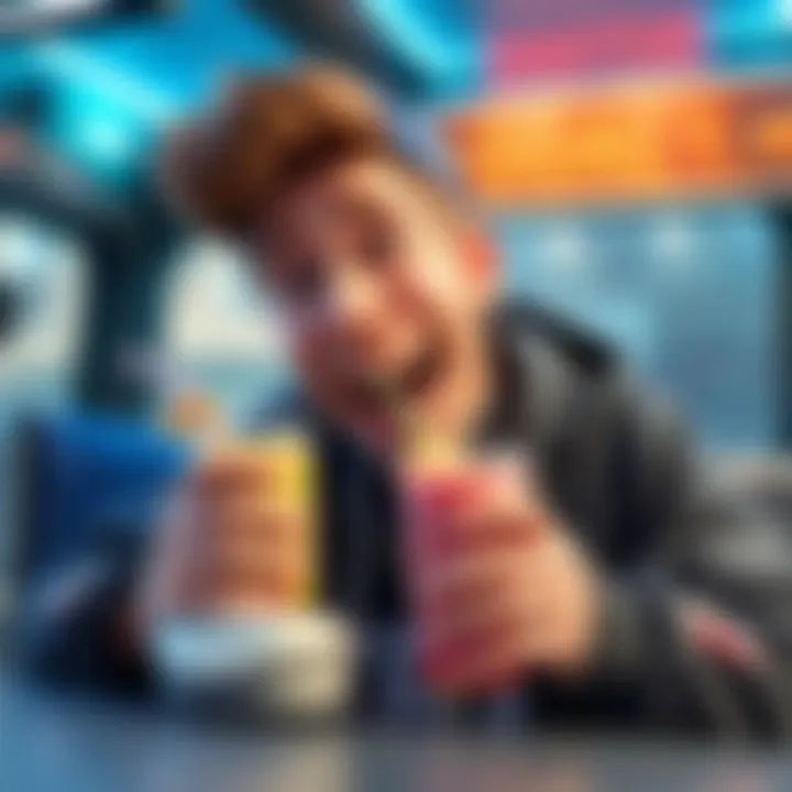 JackTheBus laughing while holding a colorful smoothie cup, showing a shocked expression after drinking it