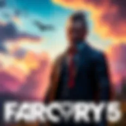 Jacob stands confidently with a menacing look, surrounded by the game's dramatic landscape, highlighting his role as a powerful antagonist in Far Cry 5.