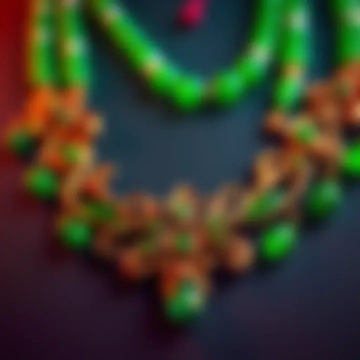 Jade Main Jewelry Display Close-up of a beautiful jade main necklace showcasing intricate designs and vibrant green hues, symbolizing personal identity and creativity.