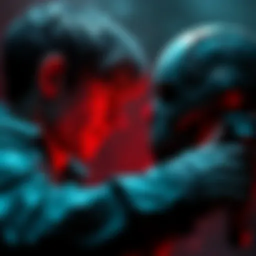 A scene showing James contemplating his decision to spare Lilly or confront her for the walker mask in a collectible game.