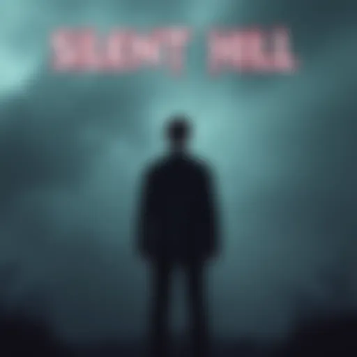 A character named James stands in a foggy, eerie landscape of Silent Hill, reflecting on his inner struggles and guilt.