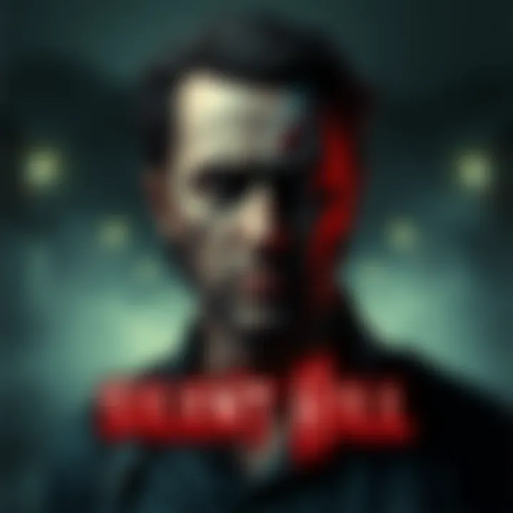 A man with a distressed expression standing in a foggy town, representing guilt and inner turmoil.