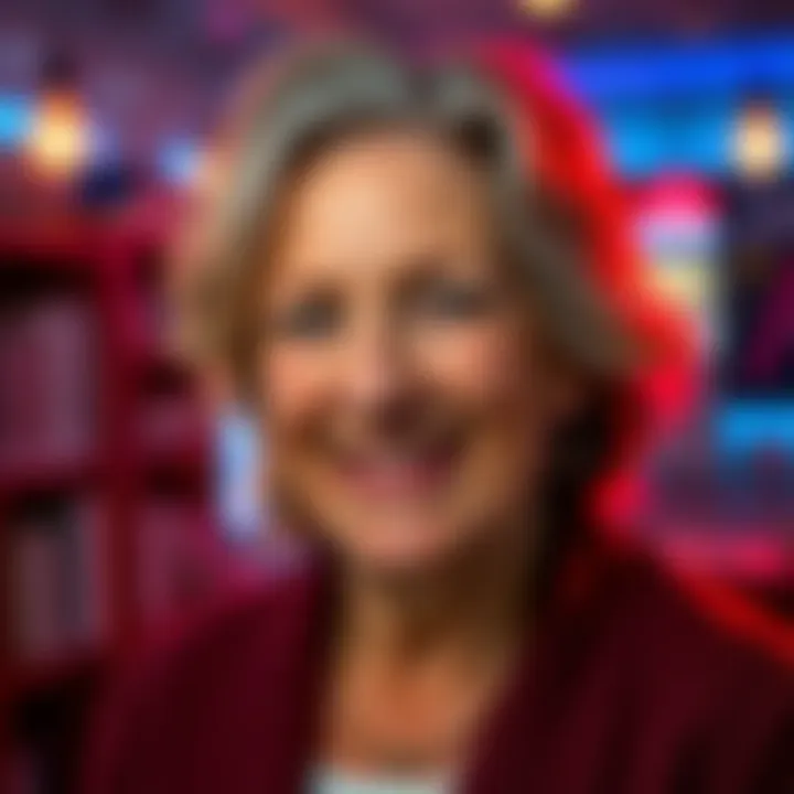 A close-up view of Jane Perry smiling, showcasing her accomplishments and personality in a vibrant setting.