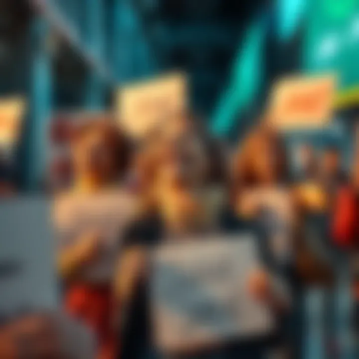 A group of people holding signs supporting Jane, showing enthusiasm and solidarity in a public space.