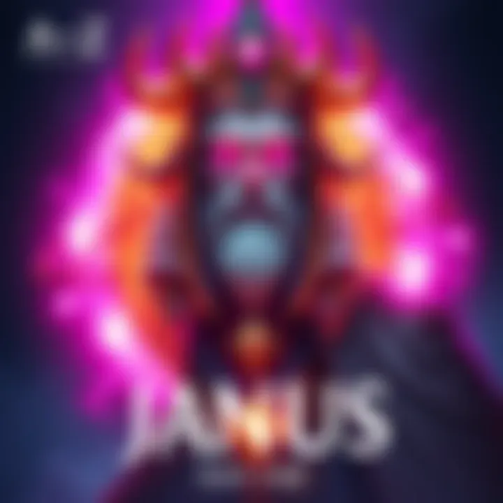 Character Janus with vibrant colors and detailed design, showcasing animations and voice acting in a gaming context.