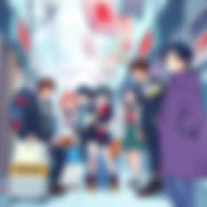 Japanese video game characters without accents Illustration of diverse characters from a video game based in Japan, lacking distinct Japanese accents, showcasing everyday life scenes reminiscent of tedious game tasks.