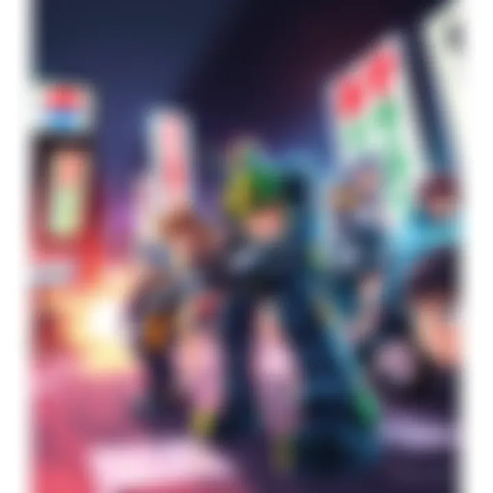 Colorful characters from various Japanese games in action scenes