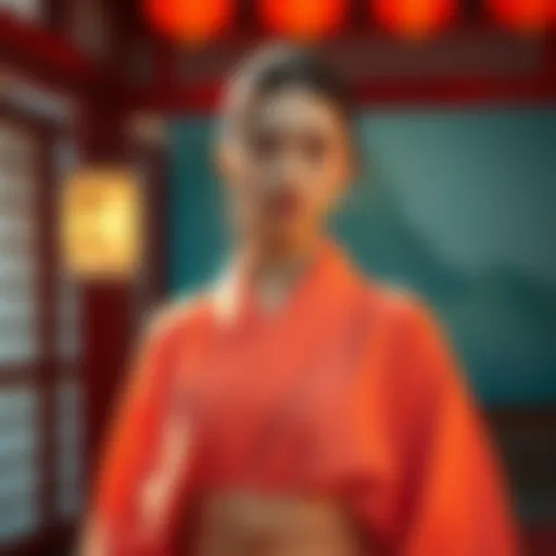 A model wearing a simple, elegant Japanese inspired outfit featuring soft fabrics and minimalist design