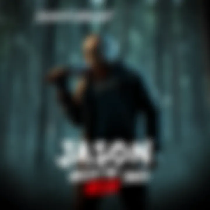 Jason Voorhees stands with his iconic hockey mask and machete in a dark forest setting, representing the killer character in Dead by Daylight.