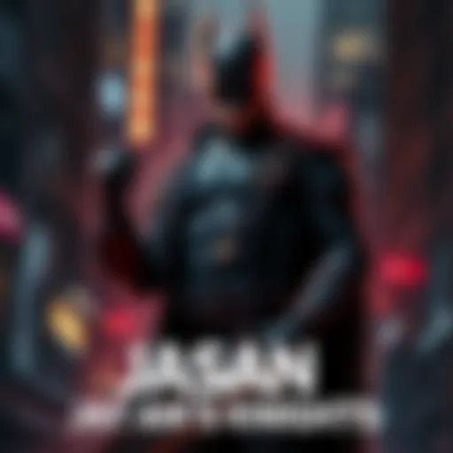 Jason stands in a dark Gotham setting, showcasing his unique outfit and intense expression while holding a weapon