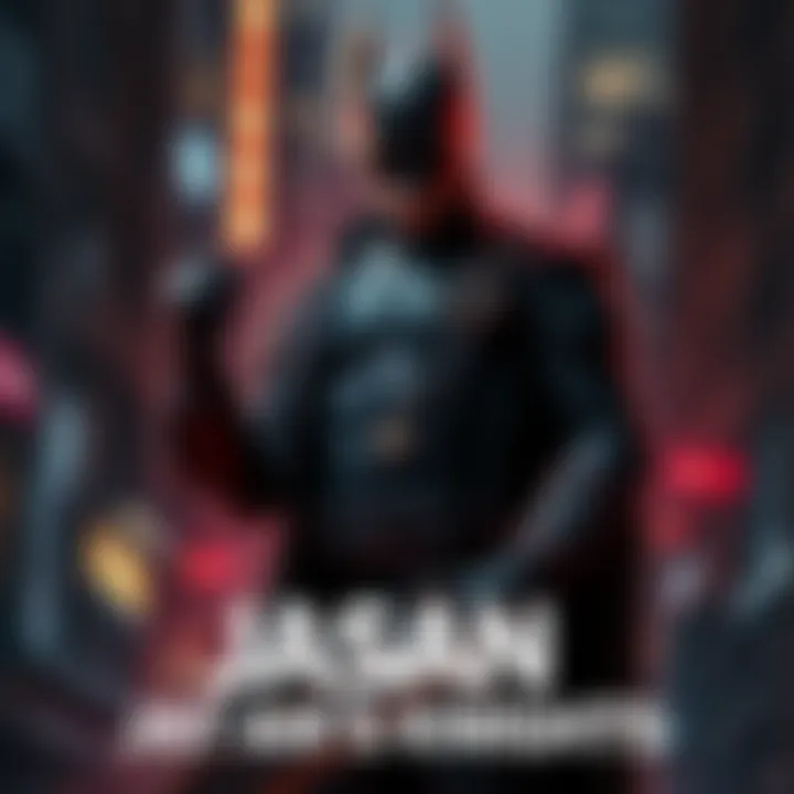 Jason stands in a dark Gotham setting, showcasing his unique outfit and intense expression while holding a weapon