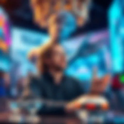 Jason Schreier discussing statue game Jason Schreier talking about the statue game with excitement, surrounded by game-related visuals