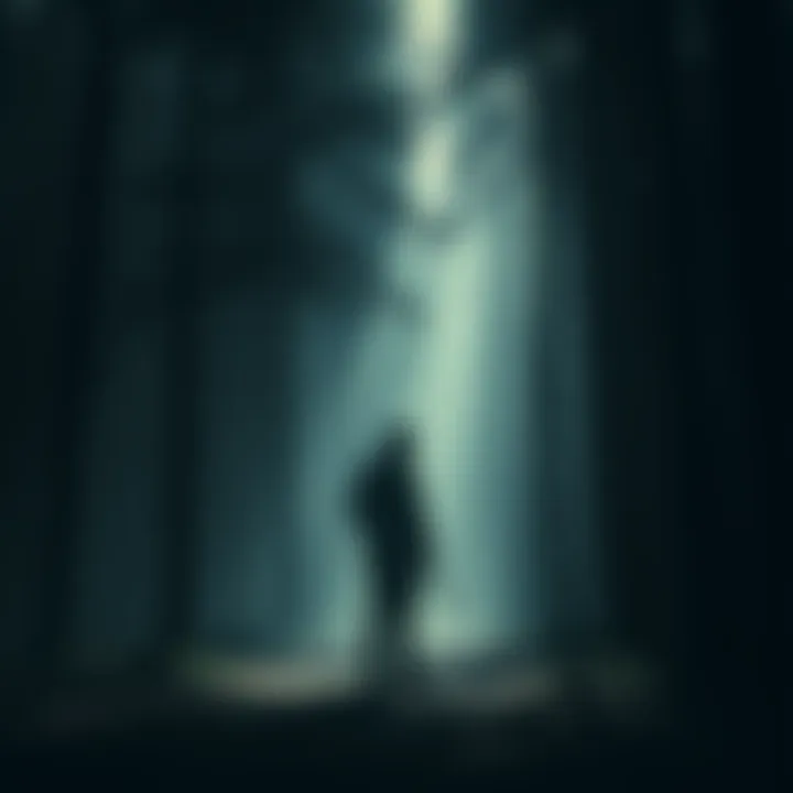 Jason Voorhees stands in a shadowy forest, looking lost without his mother's guidance, symbolizing the absence of Pamela's voice.