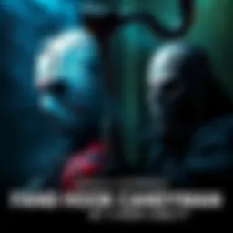 A split image featuring Jason Voorhees with his hockey mask on one side and Candyman holding his hook on the other, both surrounded by a dark, eerie atmosphere.