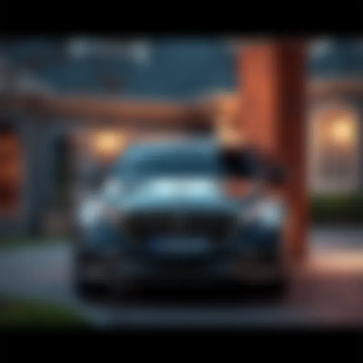 A luxury Maybach automobile crashed into a brick pillar in a driveway, showing damage to the front end.