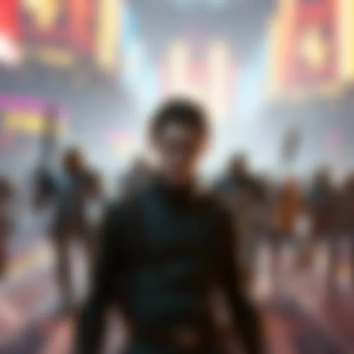 Jayber stands in the background of a vibrant game trailer scene, overshadowed by other main characters.