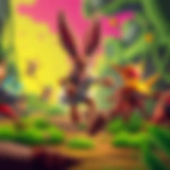 Jazz Jackrabbit running through a vibrant level filled with enemies and power-ups, showcasing classic 90s video game graphics