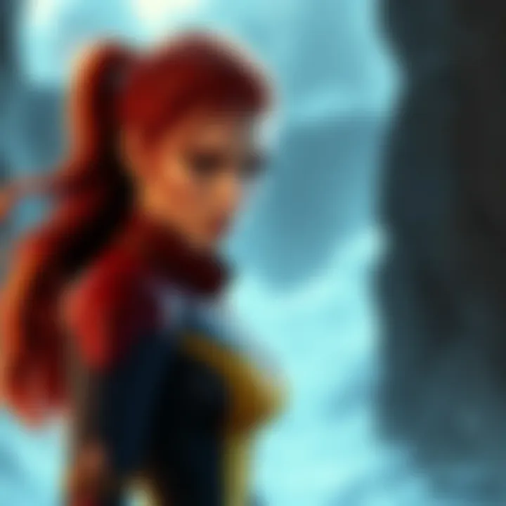 Character design of Jean Grey in the Wolverine game showing similarities to Jesse Faden, with a focus on her unique outfit and hair style.