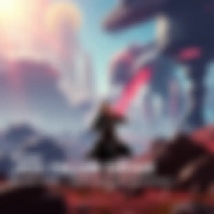 A character in Jedi Fallen Order exploring a vibrant alien world while wielding a lightsaber.