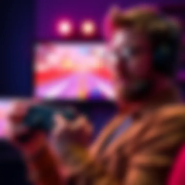 Jeff Gerstmann holding a gaming controller with a screen showing Marathon game footage