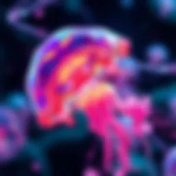 A translucent skin design featuring bioluminescent colors inspired by jellyfish, showcasing flowing elements and marine aesthetics.