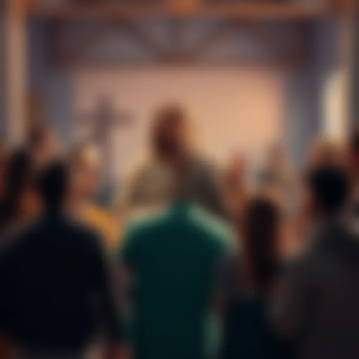 Jesus Christ Teaching in Modern Society A depiction of Jesus Christ sharing teachings with a diverse group of people in a contemporary setting, illustrating His influence on today's values and community life.