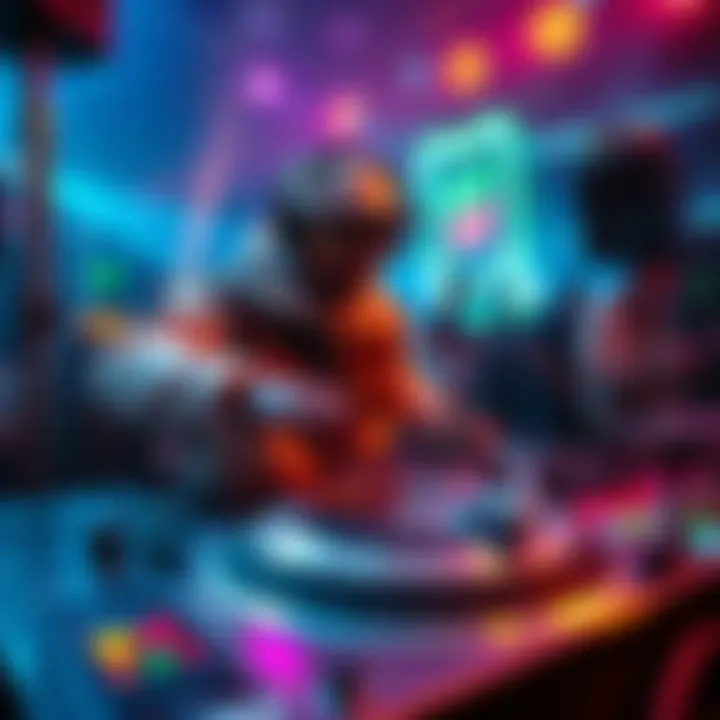 A scene showing DJ Professor K playing music at a turntable, capturing the vibrant energy of Jet Set Radio Future.