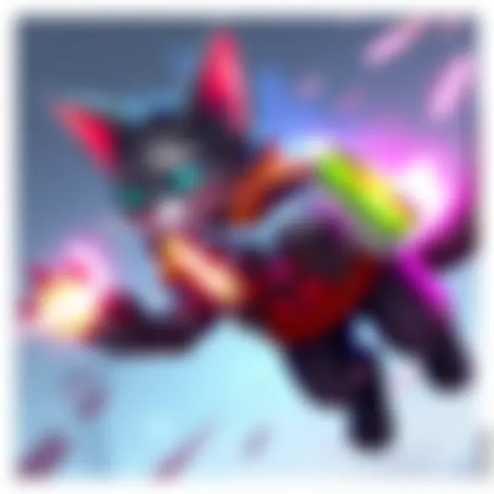 Jetpack Cat in Action Jetpack Cat using Claws Out Perk, showcasing its ability with vibrant colors and dynamic movement