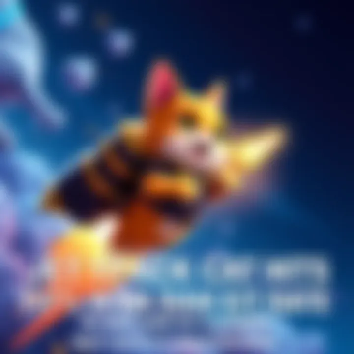 Jetpack Cat in action A cartoon cat wearing a jetpack soaring through the sky, showcasing its unique design