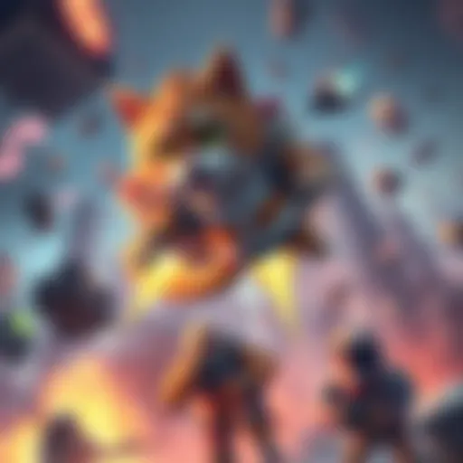 A cartoon cat wearing a jetpack, flying over a chaotic gaming scene with frustrated players below.