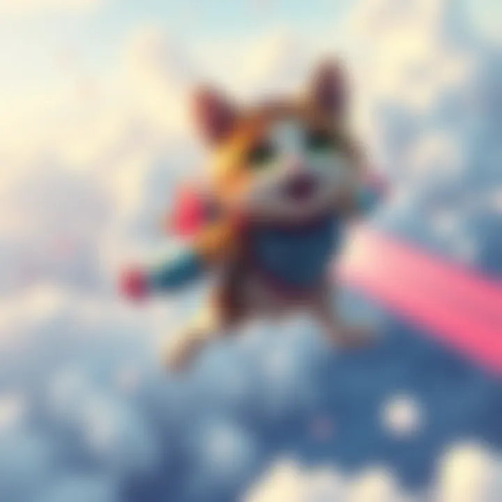 Jetpack Cat Fanart A colorful fanart of Jetpack Cat soaring through the sky with a jetpack, showcasing playful expressions and vibrant colors.
