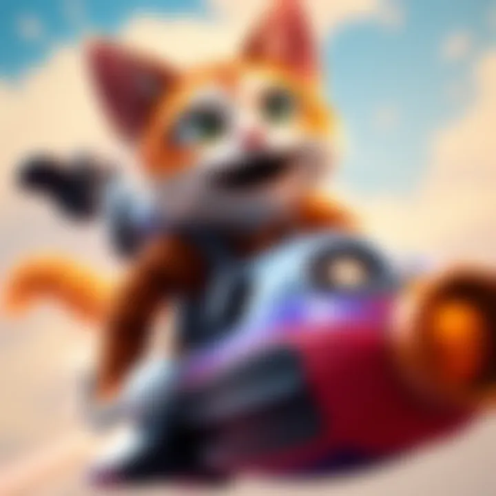 Jetpack Cat with Jennifer Hale A colorful animated character Jetpack Cat soaring in the air, with voice actress Jennifer Hale smiling nearby, showcasing her connection to the character.