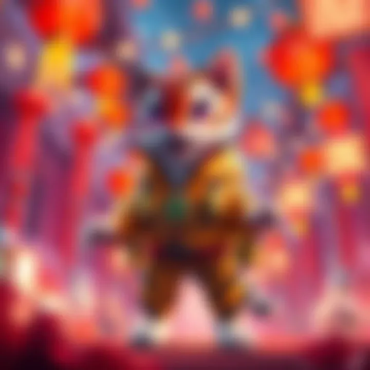 A vibrant illustration of Jetpack Cat wearing a colorful tiger-themed outfit for the Lunar New Year, set against festive decorations.