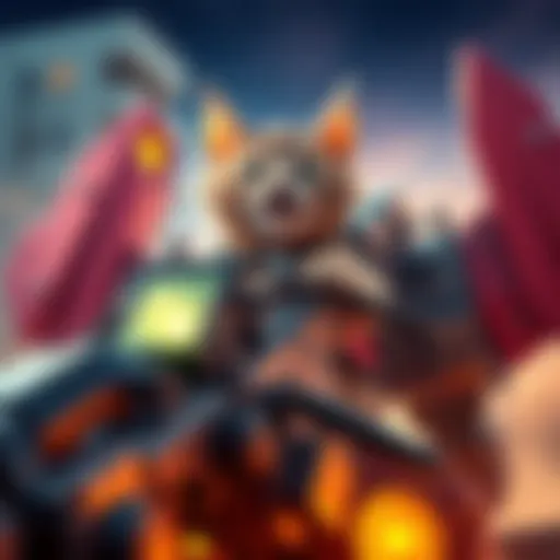 A jetpack cat confidently steering a large mech with excitement, showcasing a fun and adventurous atmosphere.