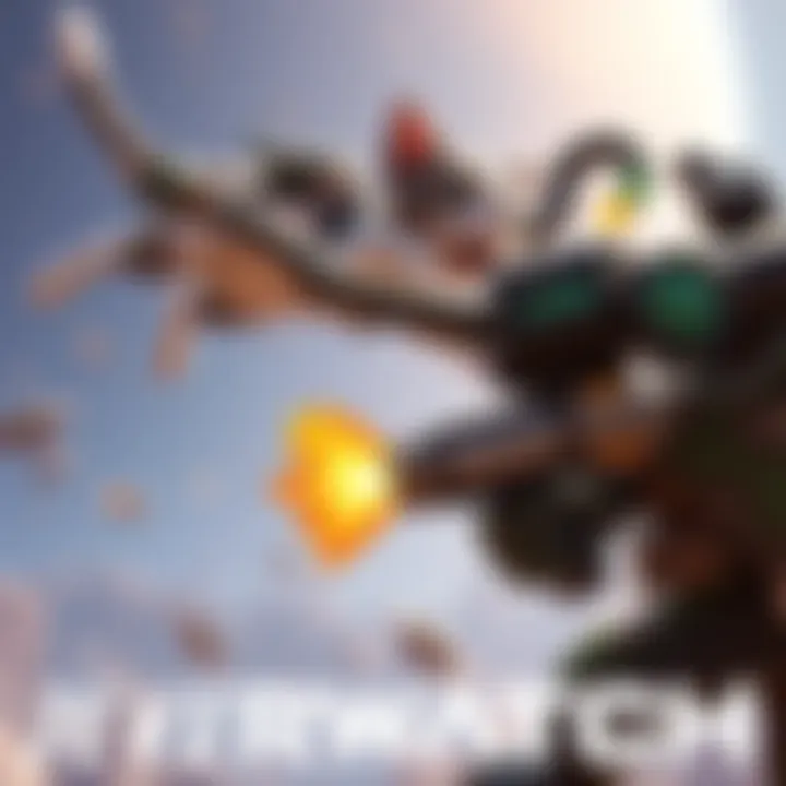 Jetpack Cat soaring in the air while Junkrat aims at it with a grenade launcher in Overwatch.