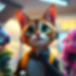 Jetpack Cat wearing a headset looks surprised while expressing her thoughts about other characters.