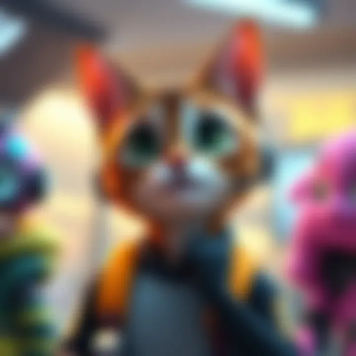 Jetpack Cat wearing a headset looks surprised while expressing her thoughts about other characters.