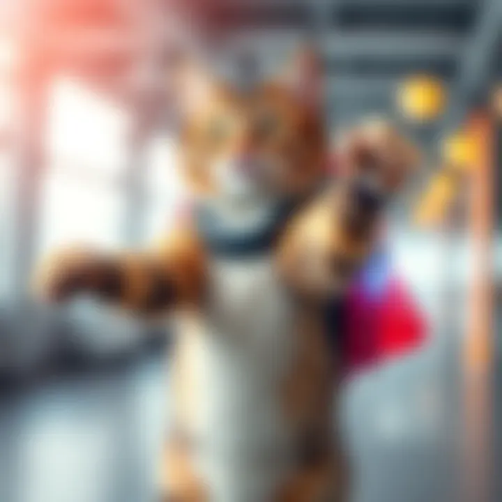 Cat in T-Pose with Jetpack A cat striking a T-Pose while wearing a colorful jetpack, looking playful and joyful.