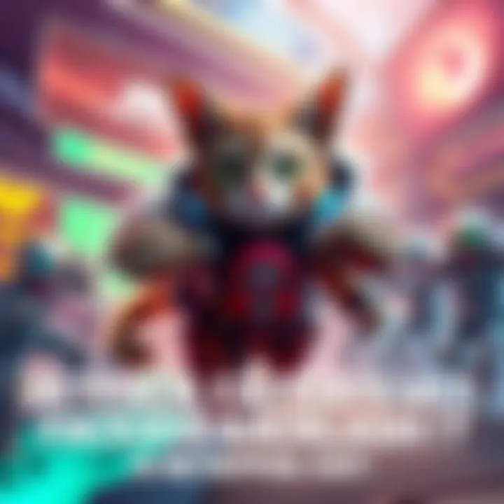 Jetpack Cat in action during a game Jetpack Cat character using her ultimate ability in a vibrant game setting, surrounded by players debating its effectiveness