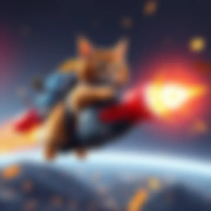 A cat in a jetpack launching at an enemy, surrounded by bright effects, showcasing its ultimate skill while looking isolated from teammates.