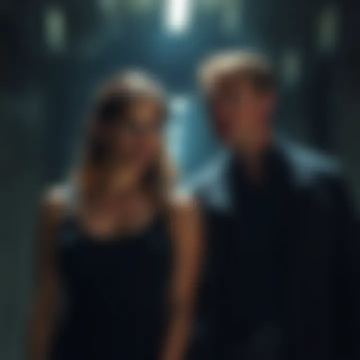 Jill Valentine looks distressed while Barry Burton stands beside her, showing concern as they navigate through a dark, eerie environment.