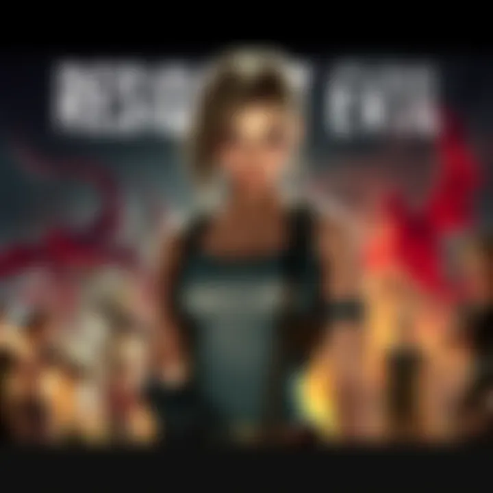Jill Valentine standing confidently with a determined look, surrounded by iconic elements from the Resident Evil series, showcasing her evolution as a character.