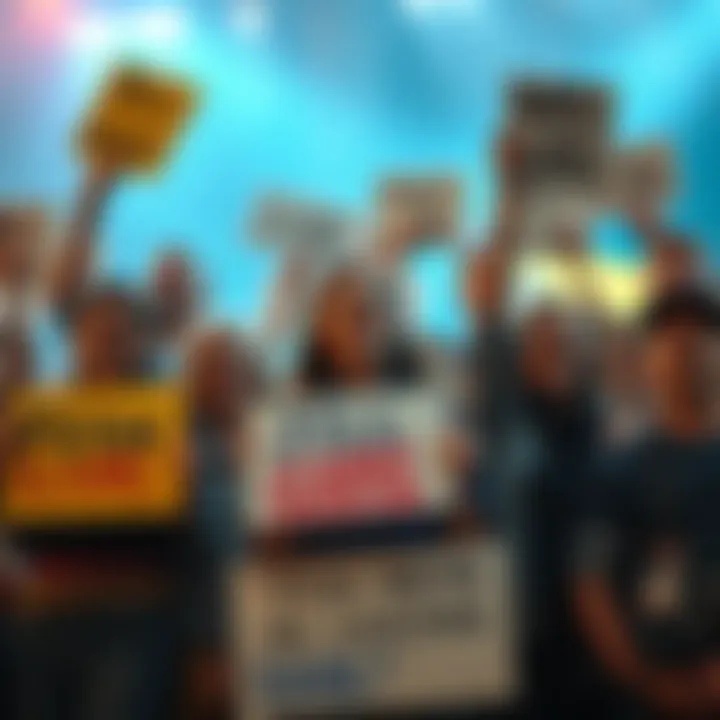 Jill and Claire Fans Celebrating A group of happy fans holding signs and cheering for Jill and Claire, contrasting with a smaller group looking worried about Chris and Leon.