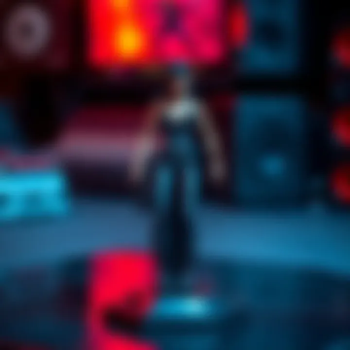 Jill Valentine figure on a stand A Jill Valentine action figure with feet that do not fit properly into its stand, showing a display challenge for collectors.