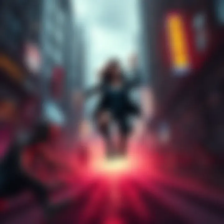 Jill Valentine jumps through a city street filled with zombies in Resident Evil 3 Remake