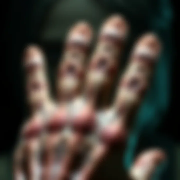 Close-up of Jill's fingers showing unusual appearance, resembling frostbite, from the end screen of Resident Evil 3.