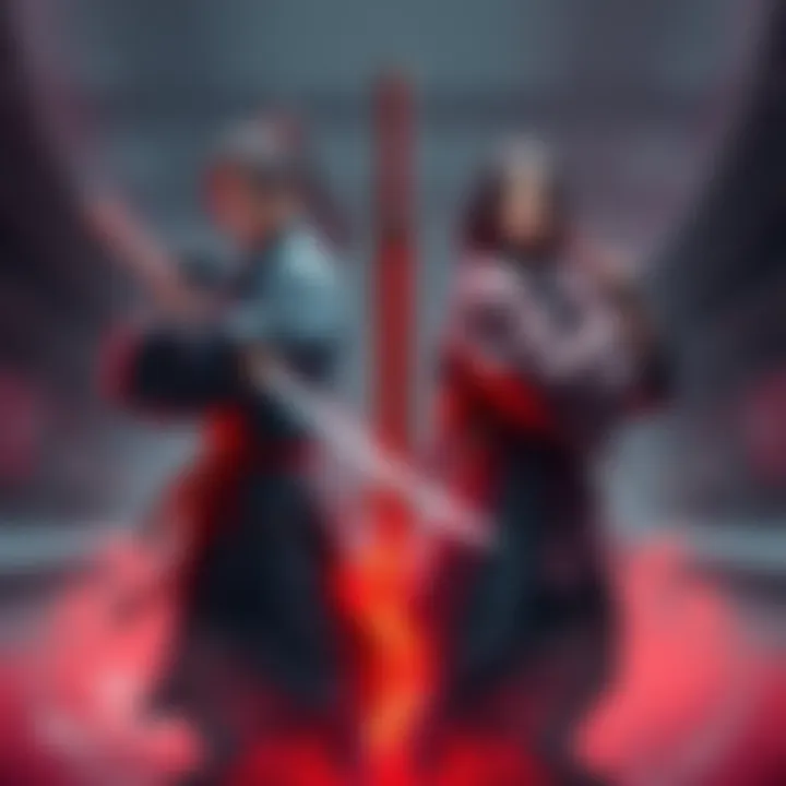 Jin and Atsu face each other in a duel, both holding katanas, ready to fight.